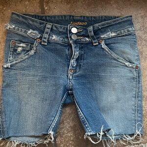 Hudson Jeans Distressed Blue Denim Jean Shorts
